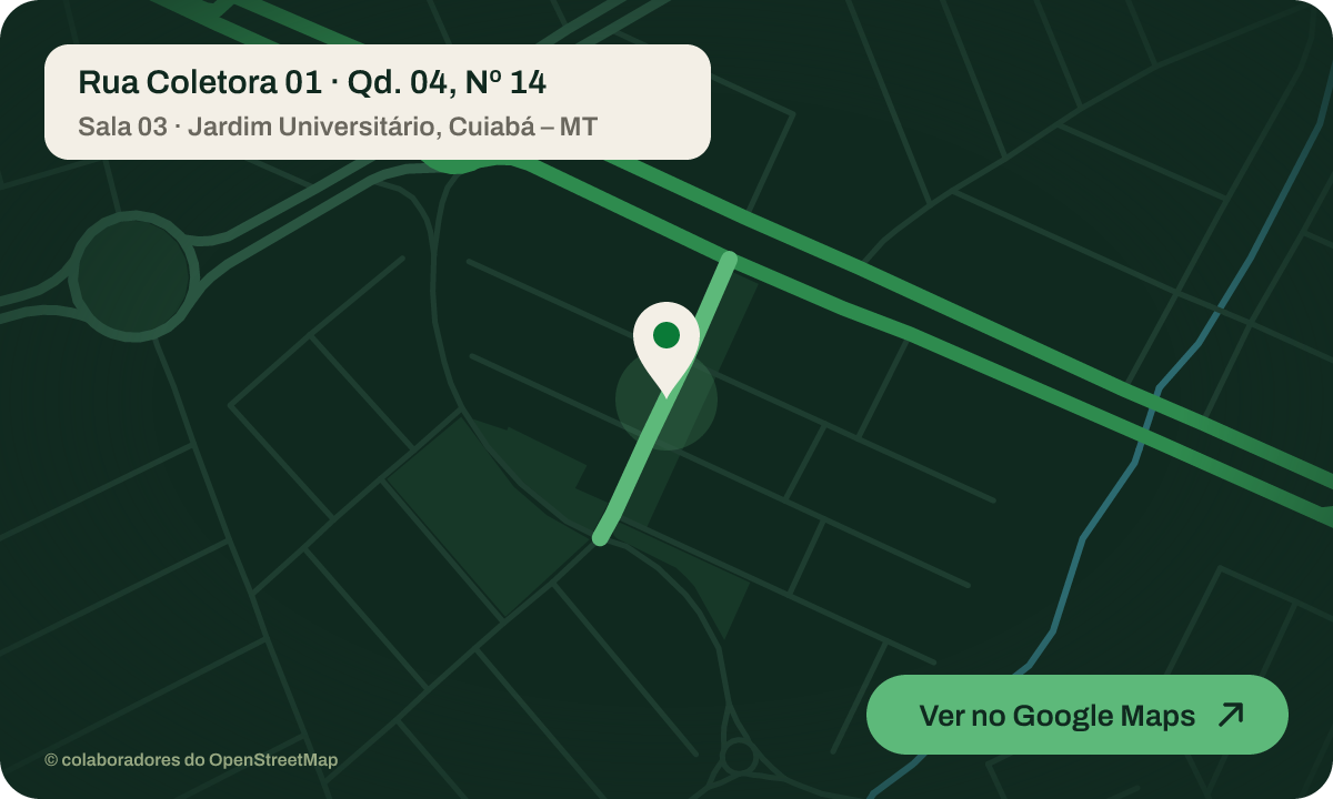 Mapa: Rua Coletora 01, Qd. 04, Nº 14, Sala 03, Jardim Universitário, Cuiabá – MT